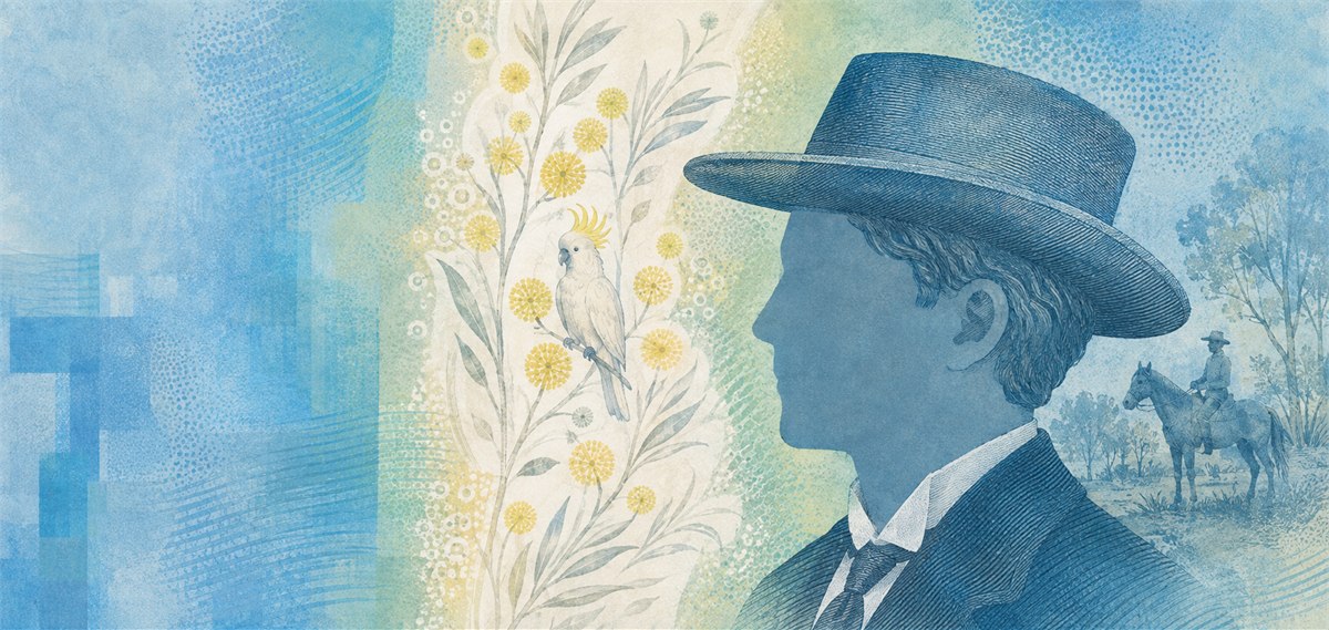 Illustration of a 10 AUD banknote (Australian Dollar), featuring A. B. 'Banjo' Paterson.