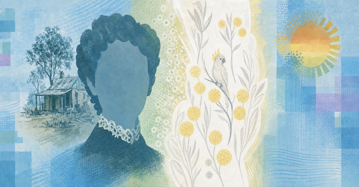 Illustration of a 10 AUD banknote (Australian Dollar), featuring Mary Gilmore's bush poetry.