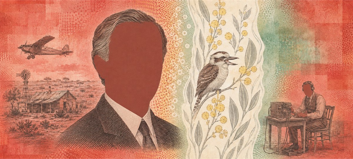 Illustration of a 20 AUD banknote (Australian Dollar), featuring Flying Doctor aircraft.