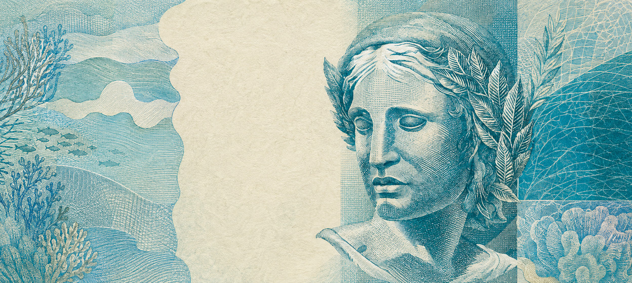 Illustration of a 100 BRL banknote (Brazilian Real), featuring Effigy of the Republic.