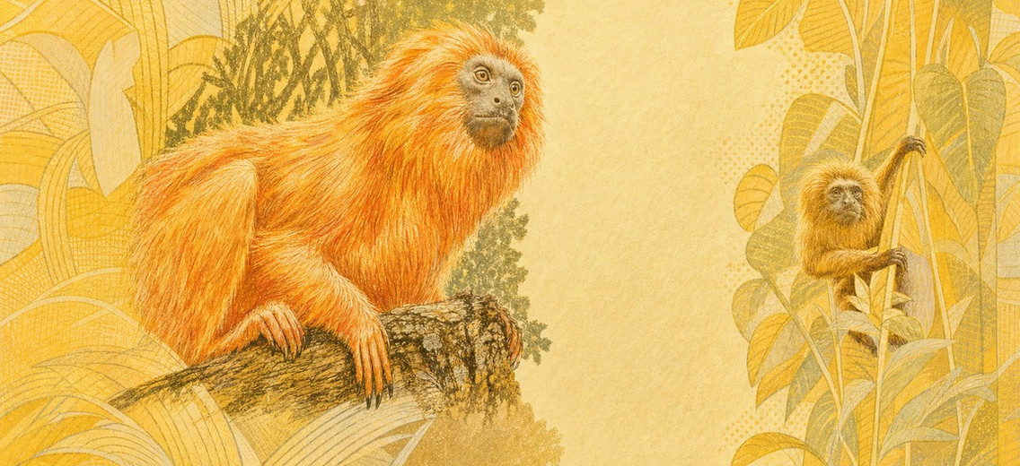 Illustration of a 20 BRL banknote (Brazilian Real), featuring Golden lion tamarin.