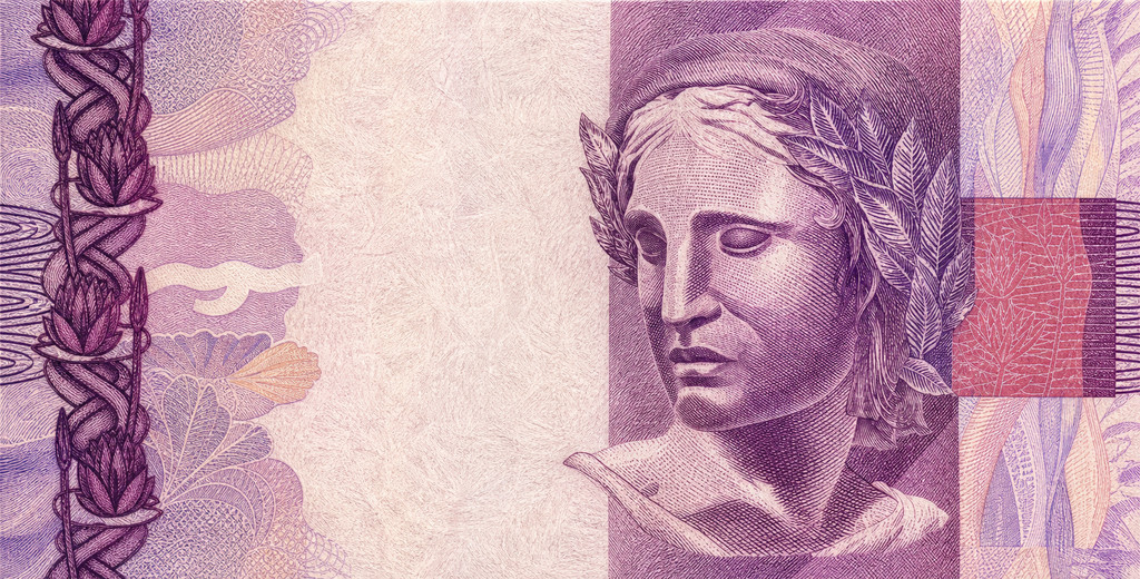 Illustration of a 5 BRL banknote (Brazilian Real), featuring Effigy of the Republic.