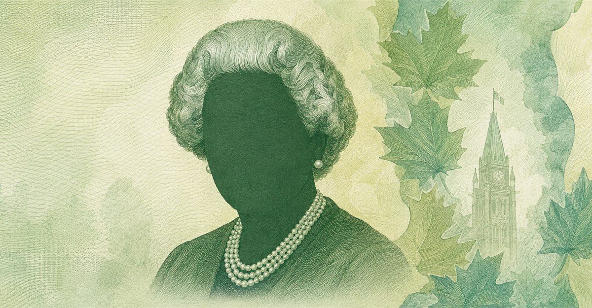 Illustration of a 20 CAD banknote (Canadian Dollar), featuring Elizabeth II.
