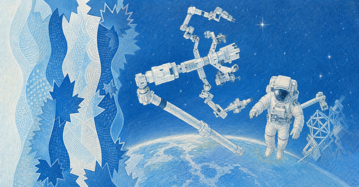 Illustration of a 5 CAD banknote (Canadian Dollar), featuring Canadarm2.