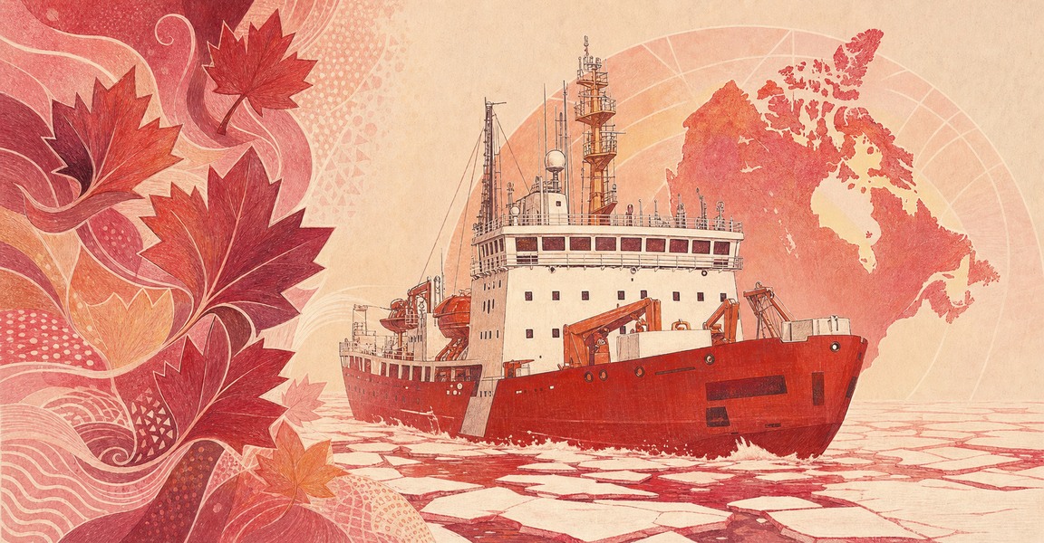 Illustration of a 50 CAD banknote (Canadian Dollar), featuring CCGS Amundsen.