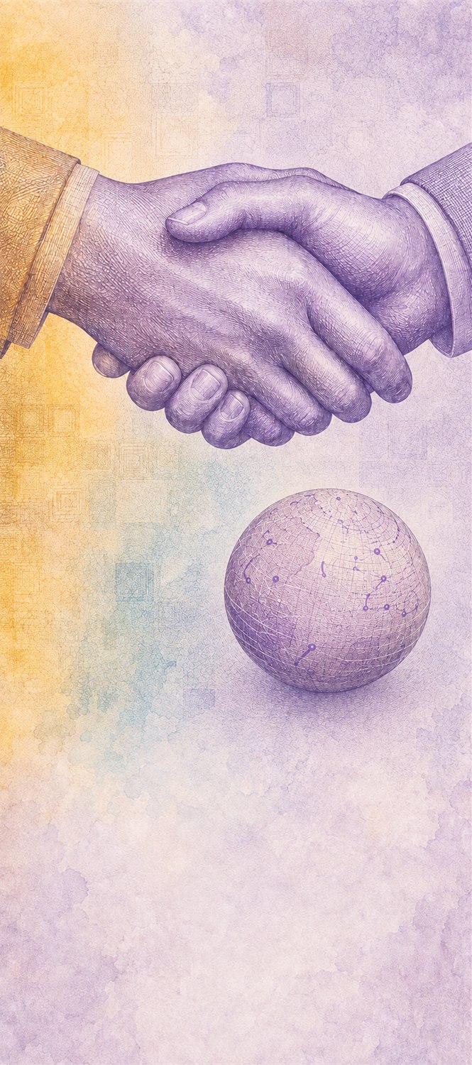 Illustration of a 1,000 CHF banknote (Swiss Franc), featuring Handshake, Parliament and open network.