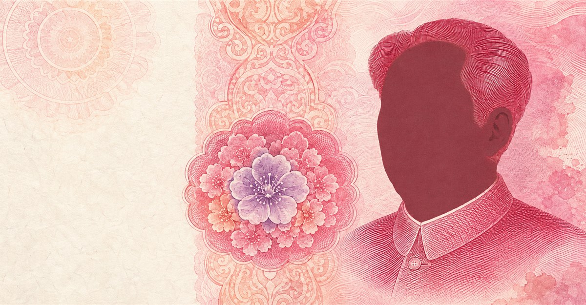 Illustration of a 100 CNY banknote (Chinese Yuan), featuring Mao Zedong.