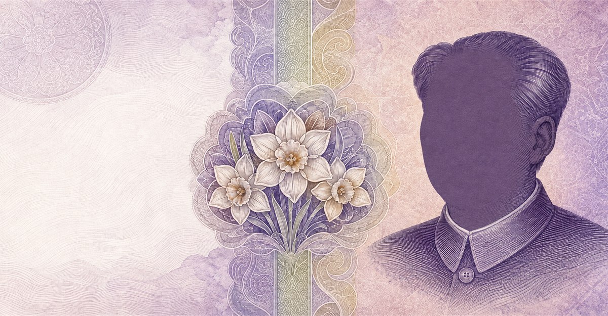 Illustration of a 5 CNY banknote (Chinese Yuan), featuring Mao Zedong.