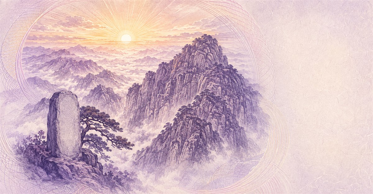 Illustration of a 5 CNY banknote (Chinese Yuan), featuring Mount Tai.