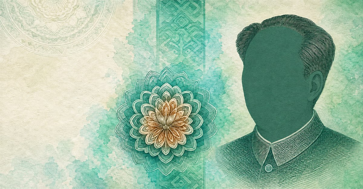 Illustration of a 50 CNY banknote (Chinese Yuan), featuring Mao Zedong.