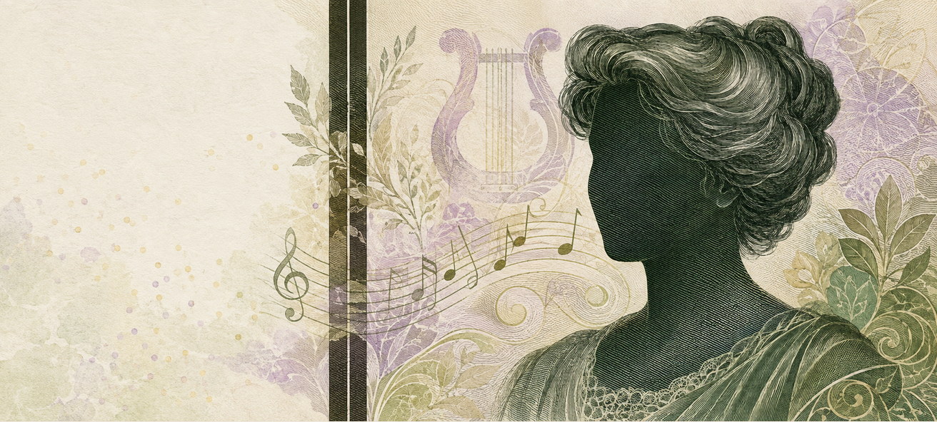Illustration of a 2,000 CZK banknote (Czech Koruna), featuring Ema Destinnová.