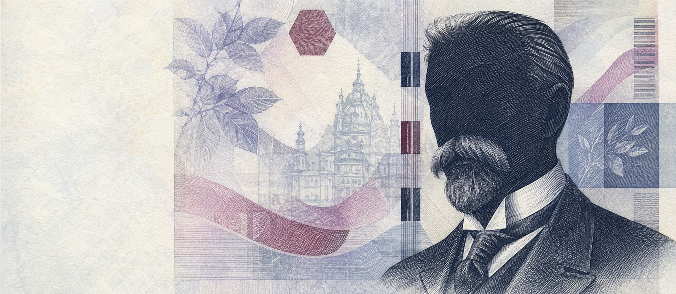 Illustration of a 5,000 CZK banknote (Czech Koruna), featuring Tomáš Garrigue Masaryk.