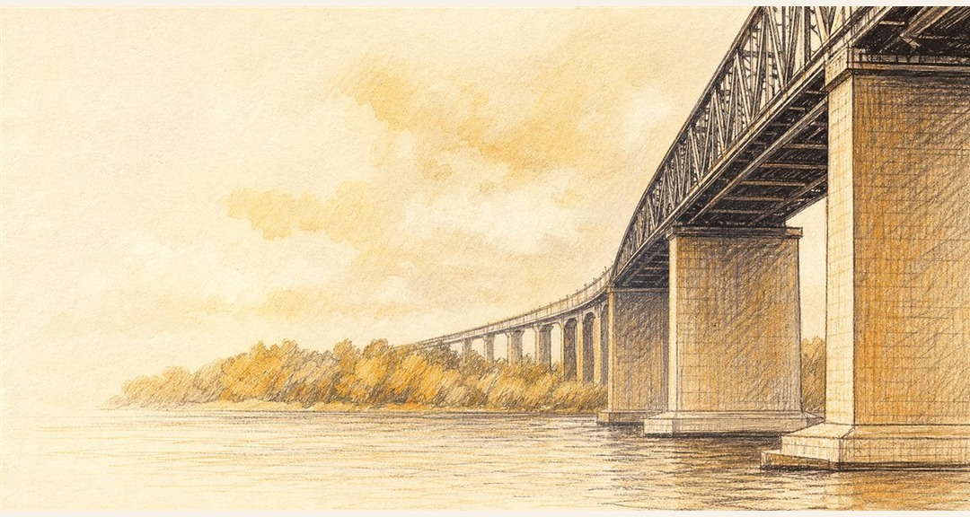 Illustration of a 100 DKK banknote (Danish Krone), featuring Old Little Belt Bridge.
