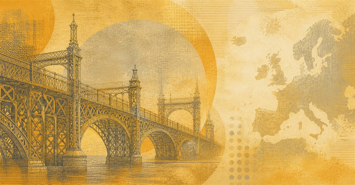 Illustration of a 200 EUR banknote (Euro), featuring Iron and glass bridge.