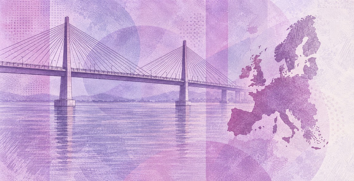 Illustration of a 500 EUR banknote (Euro), featuring Modern cable-stayed bridge.