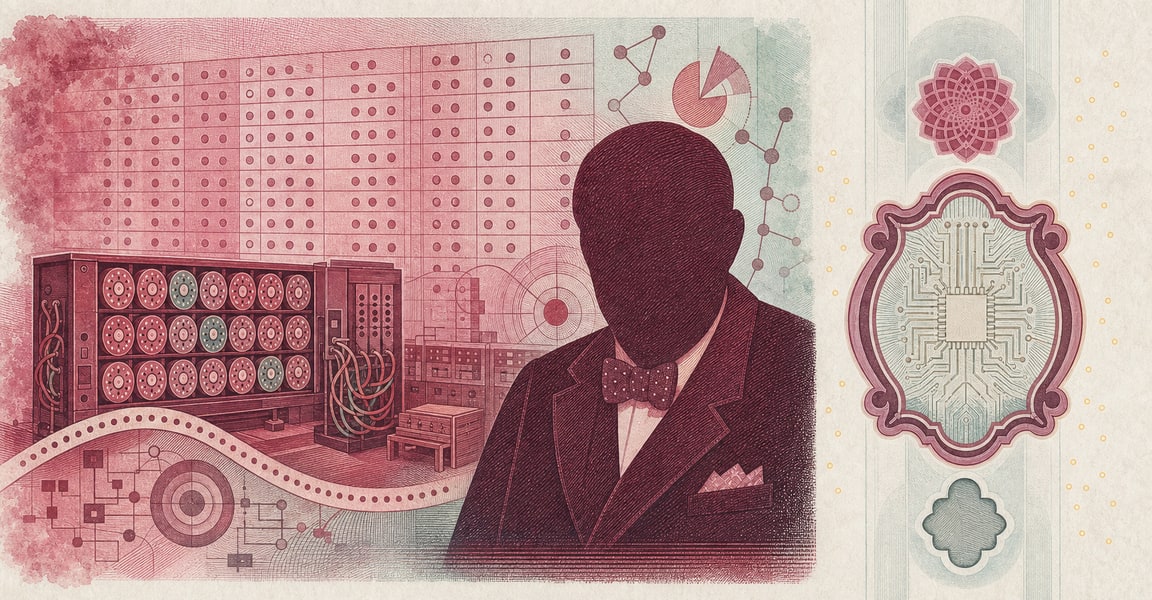 Illustration of a 50 GBP banknote (Pound Sterling), featuring Alan Turing.
