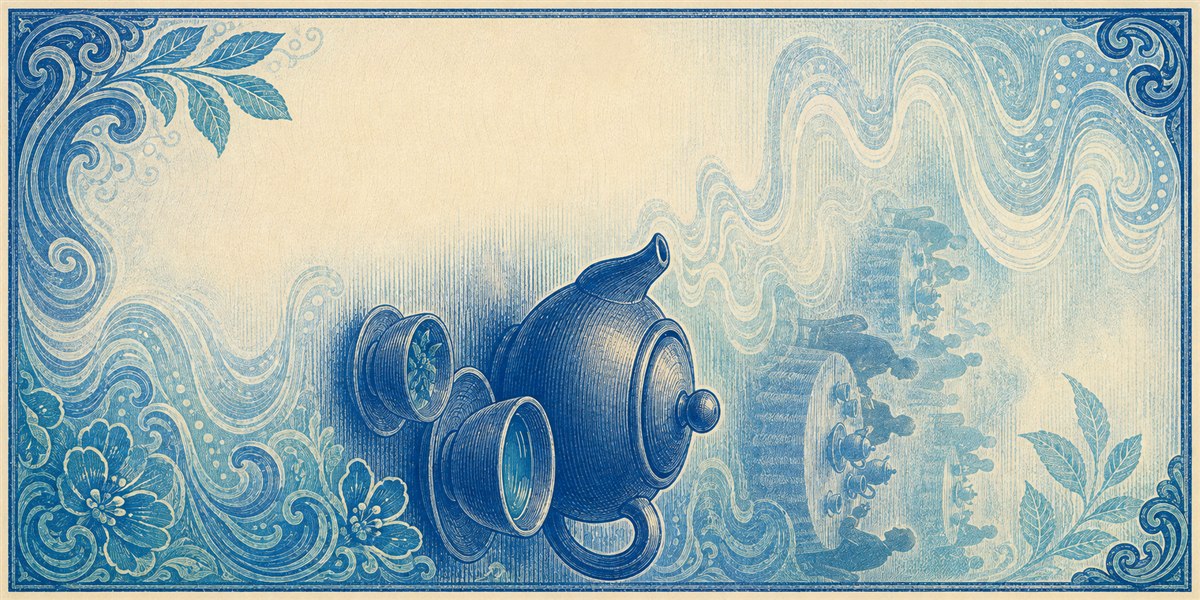 Illustration of a 20 HKD banknote (Hong Kong Dollar), featuring Yum cha.