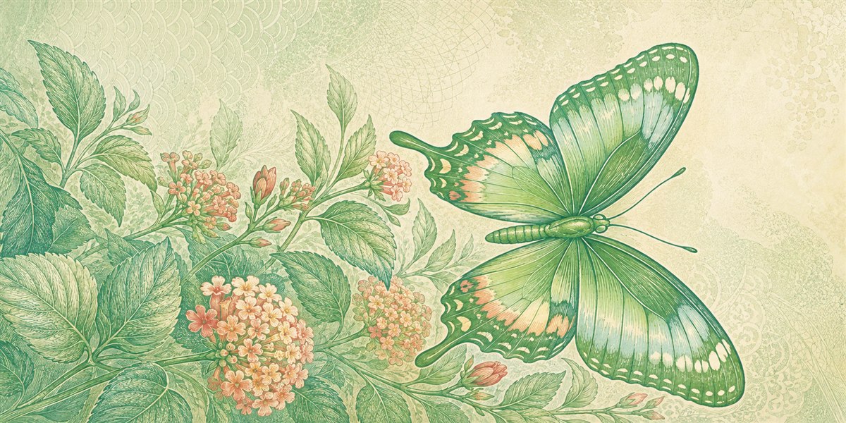 Illustration of a 50 HKD banknote (Hong Kong Dollar), featuring Butterflies.