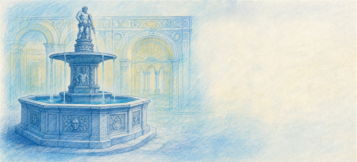 Illustration of a 1,000 HUF banknote (Hungarian Forint), featuring Hercules Fountain.