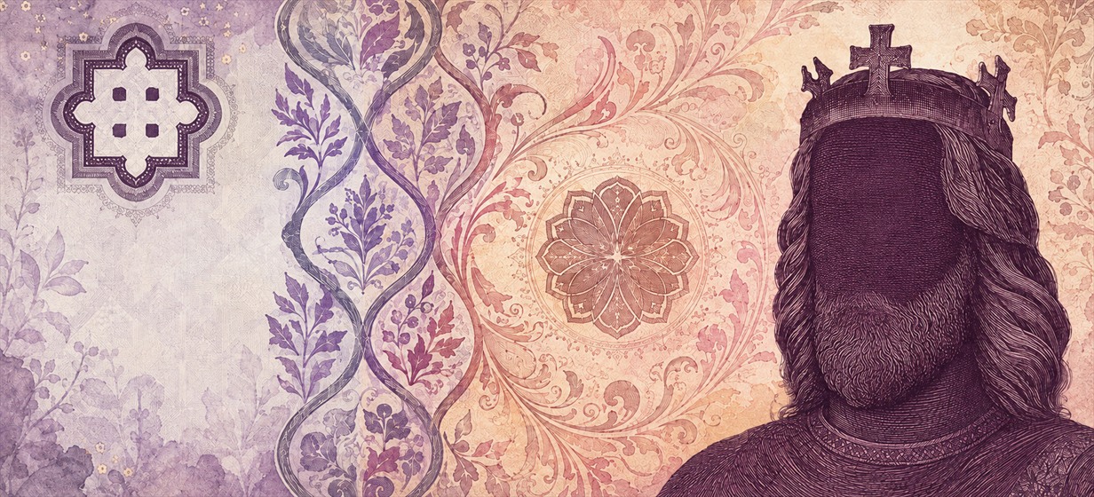 Illustration of a 10,000 HUF banknote (Hungarian Forint), featuring King Saint Stephen.