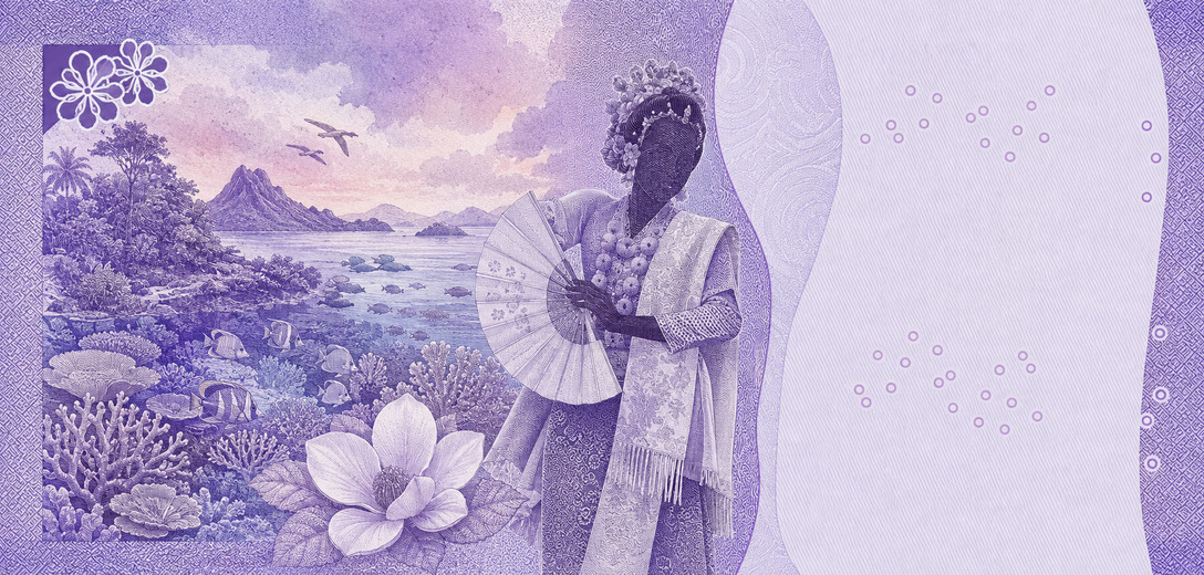 Illustration of a 10,000 IDR banknote (Indonesian Rupiah), featuring Pakarena dance & Wakatobi.