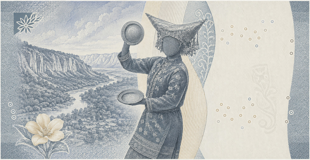 Illustration of a 2,000 IDR banknote (Indonesian Rupiah), featuring Piring dance & Sianok Canyon.