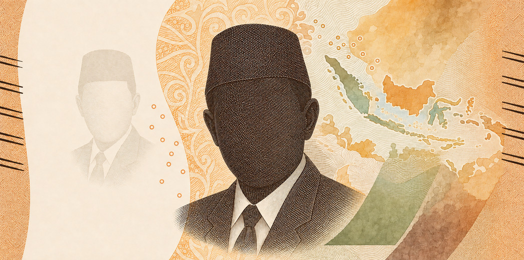 Illustration of a 5,000 IDR banknote (Indonesian Rupiah), featuring K.H. Idham Chalid.