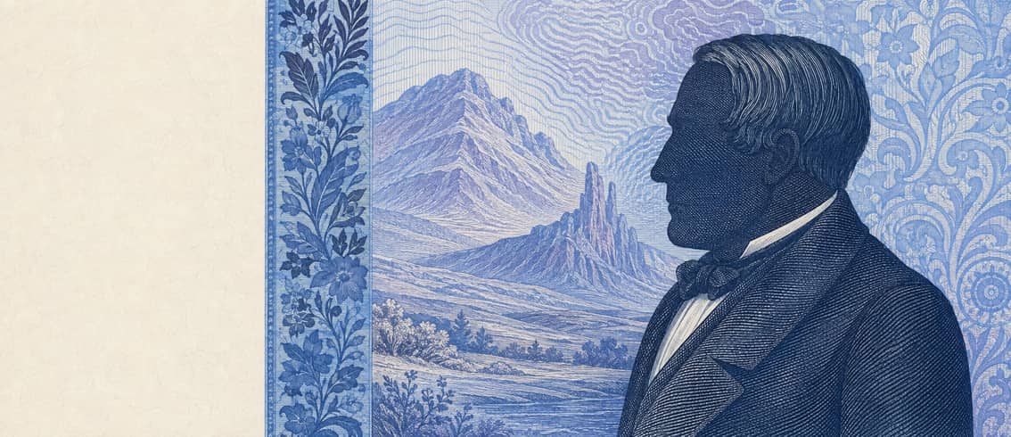 Illustration of a 10,000 ISK banknote (Icelandic Krona), featuring Jónas Hallgrímsson.