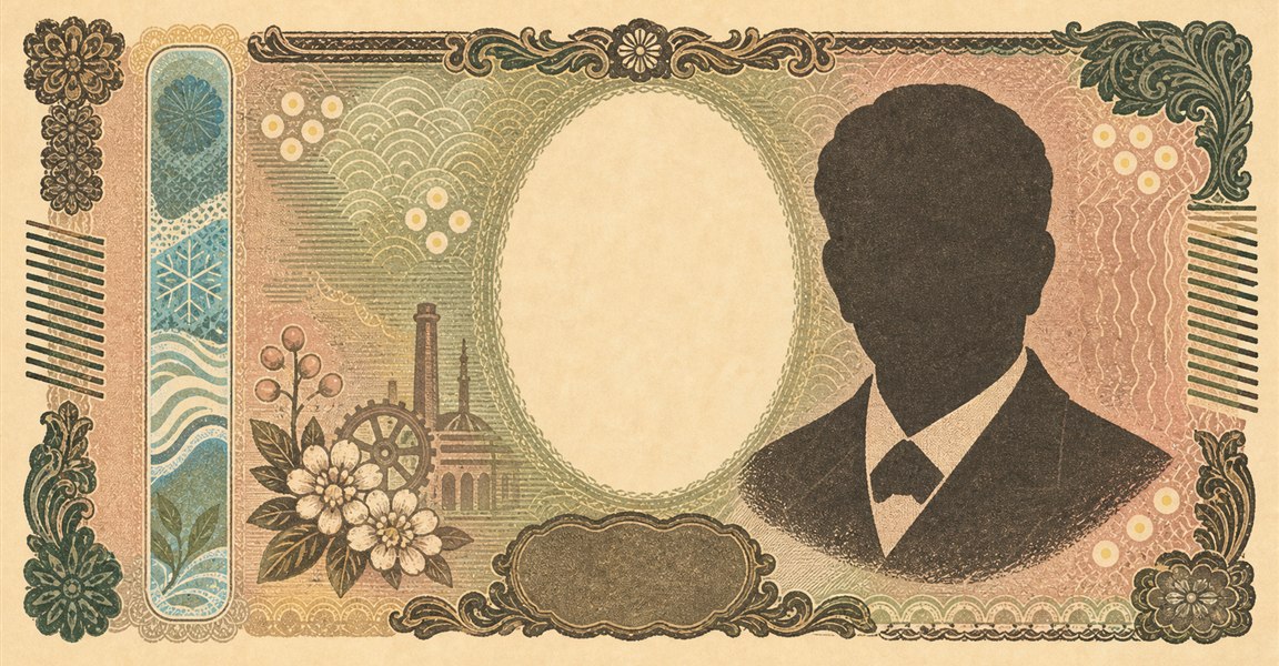 Illustration of a 10,000 JPY banknote (Japanese Yen), featuring Eiichi Shibusawa.