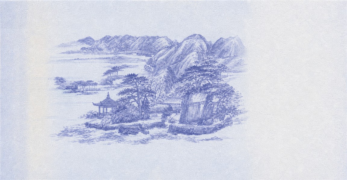Illustration of a 1,000 KRW banknote (South Korean Won), featuring Gyesangjeonggeodo landscape.