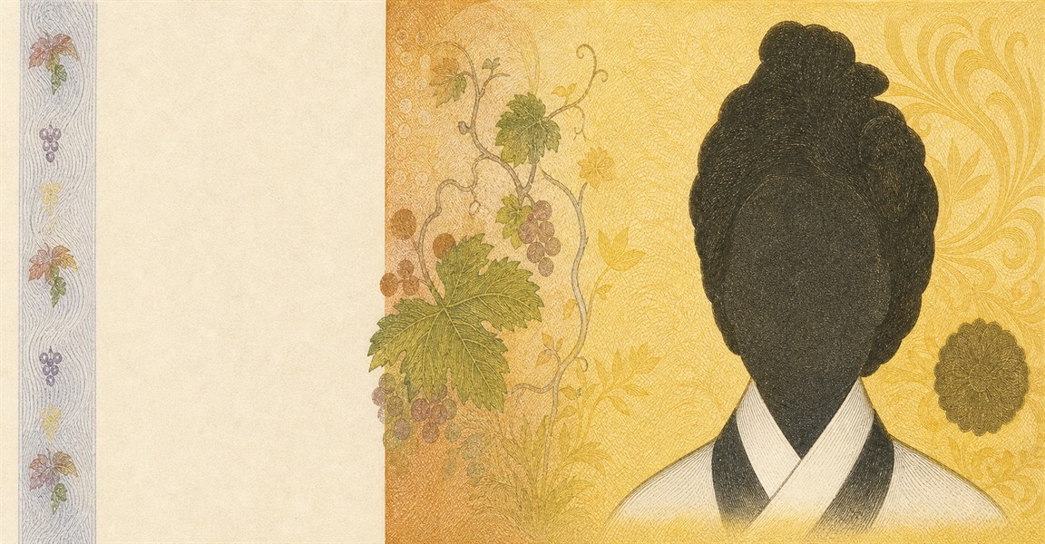 Illustration of a 50,000 KRW banknote (South Korean Won), featuring Shin Saimdang.