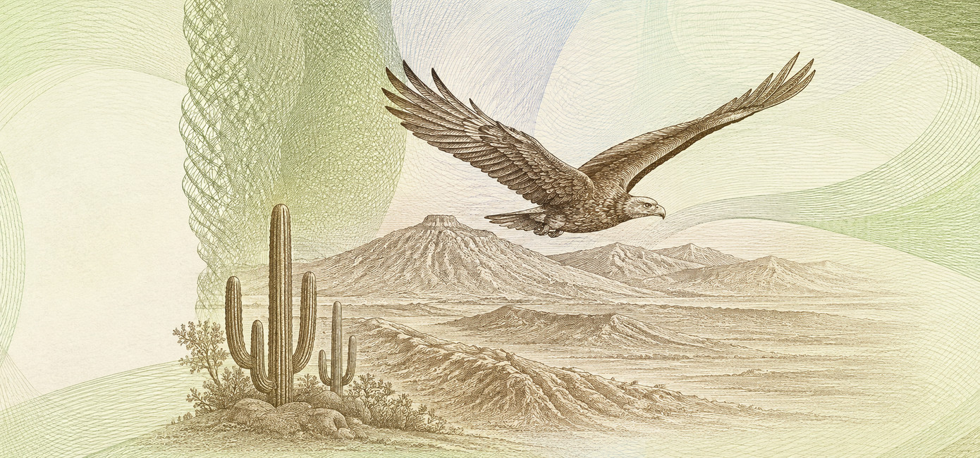 Illustration of a 200 MXN banknote (Mexican Peso), featuring Golden eagle.