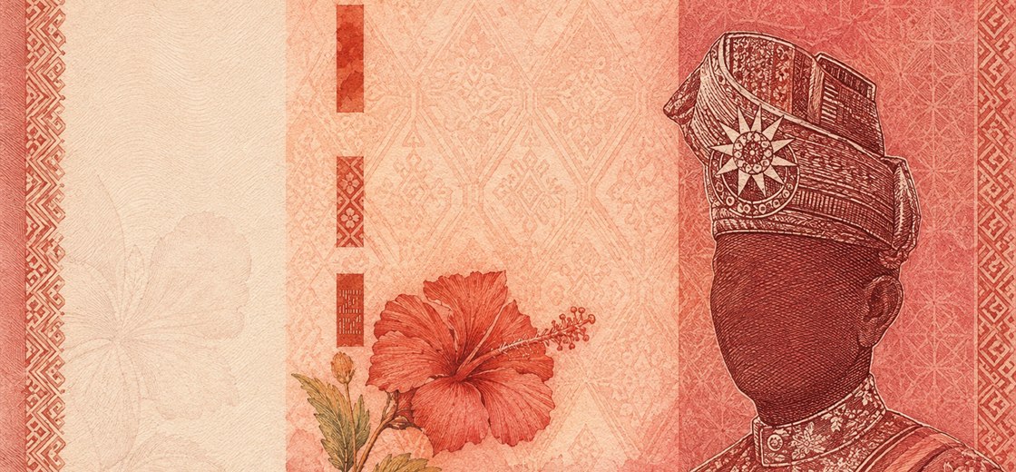 Illustration of a 10 MYR banknote (Malaysian Ringgit), featuring Tuanku Abdul Rahman.