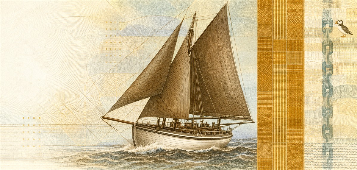 Illustration of a 500 NOK banknote (Norwegian Krone), featuring RS 14 Stavanger.