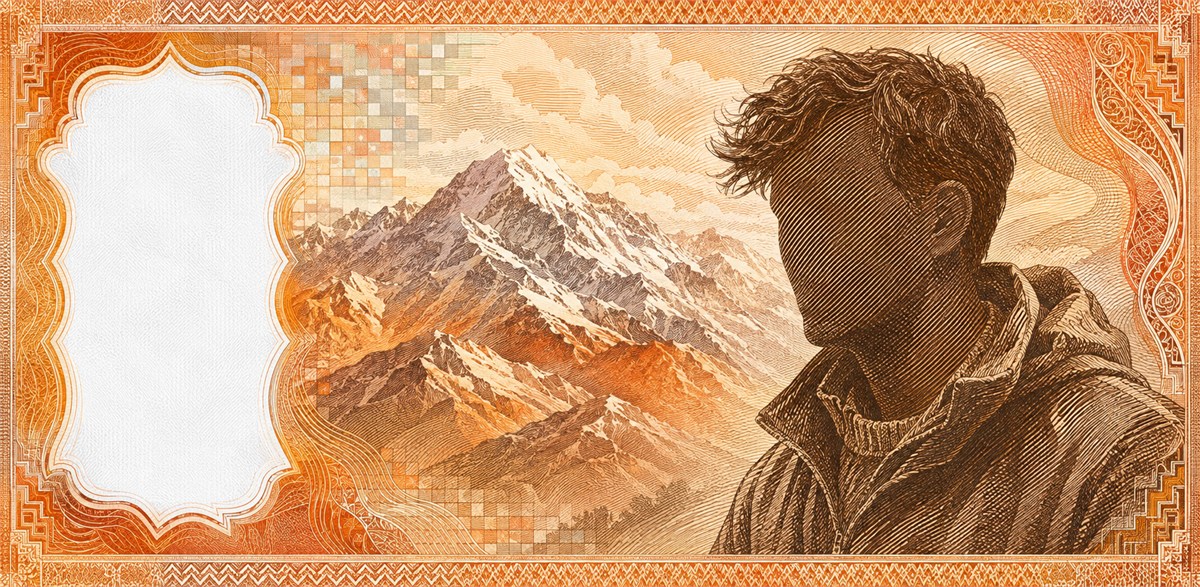 Illustration of a 5 NZD banknote (New Zealand Dollar), featuring Sir Edmund Hillary.