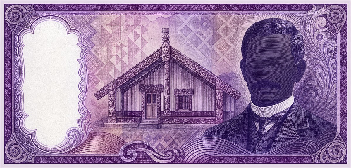 Illustration of a 50 NZD banknote (New Zealand Dollar), featuring Sir Apirana Ngata.