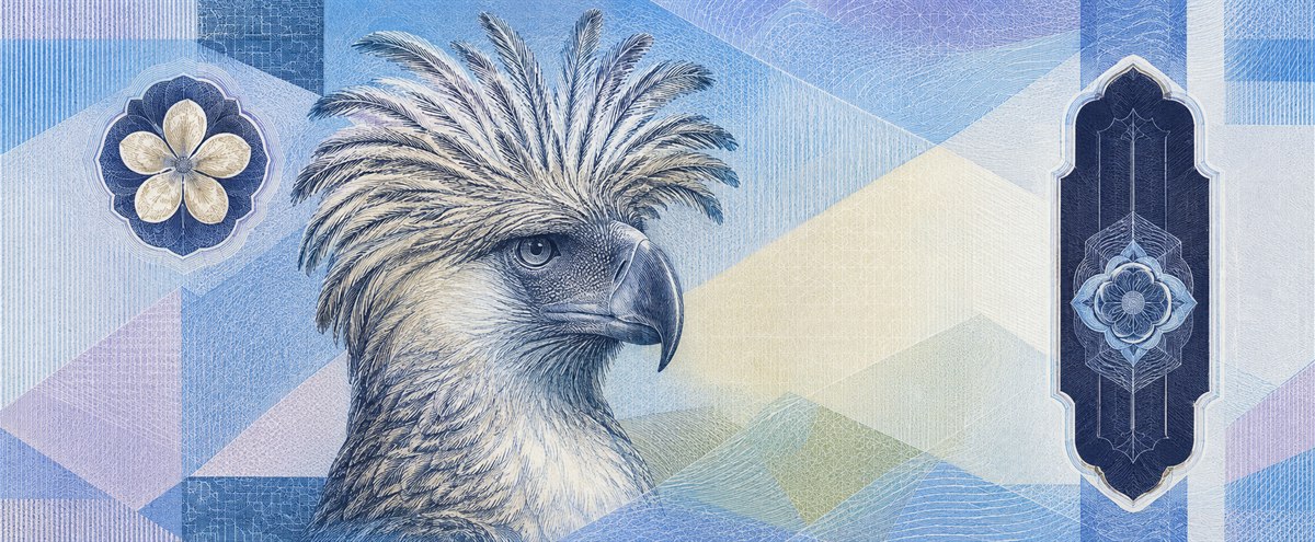 Illustration of a 1,000 PHP banknote (Philippine Peso), featuring Philippine eagle.