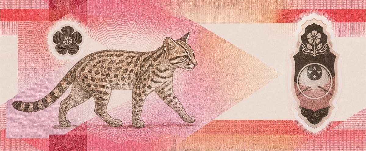 Illustration of a 50 PHP banknote (Philippine Peso), featuring Visayan leopard cat.