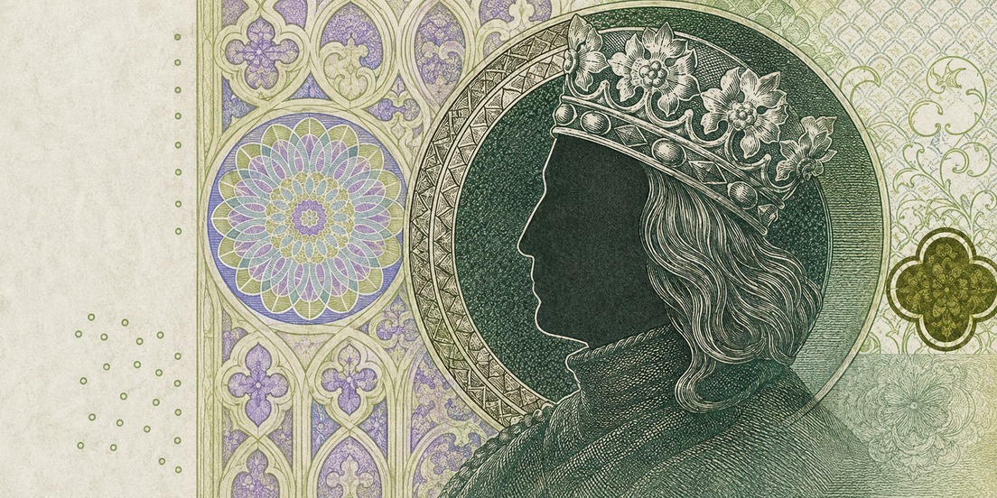 Illustration of a 100 PLN banknote (Polish Zloty), featuring Władysław II Jagiełło.