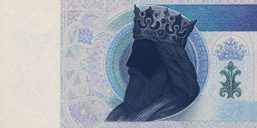 Illustration of a 50 PLN banknote (Polish Zloty), featuring Casimir III the Great.