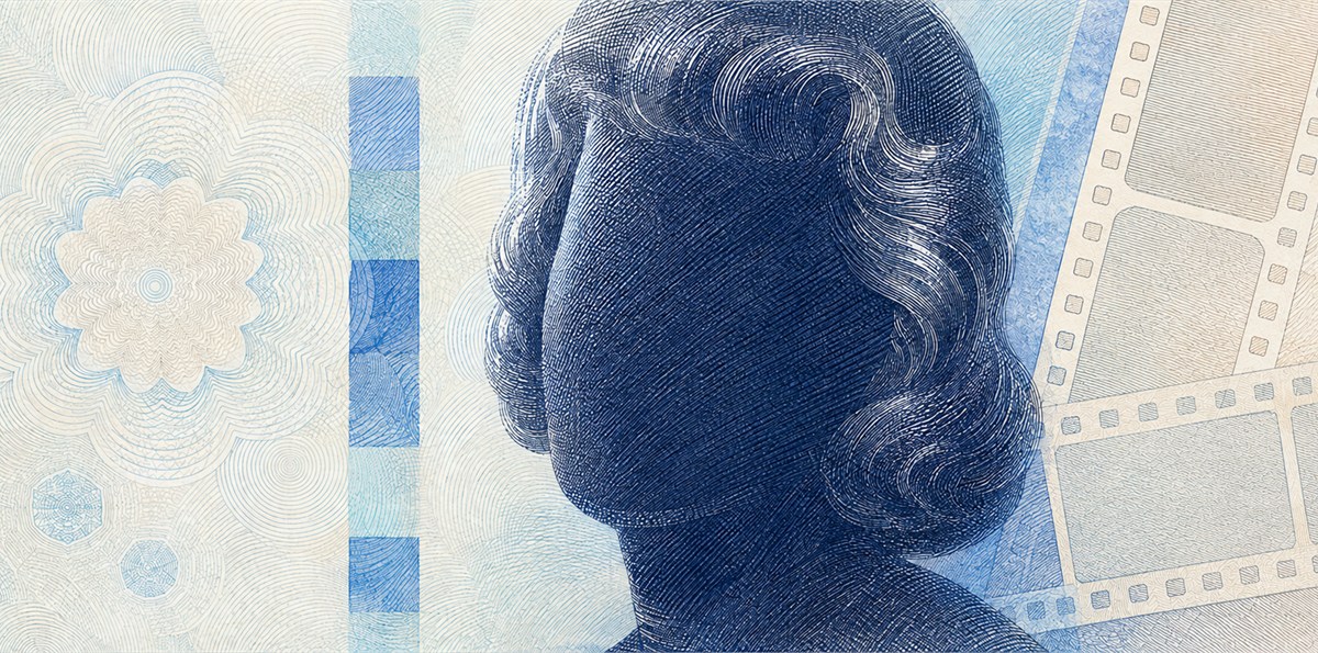 Illustration of a 100 SEK banknote (Swedish Krona), featuring Greta Garbo.