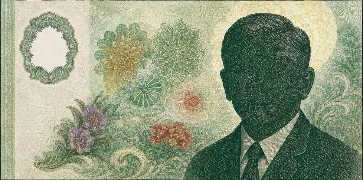 Illustration of a 5 SGD banknote (Singapore Dollar), featuring Yusof Ishak.