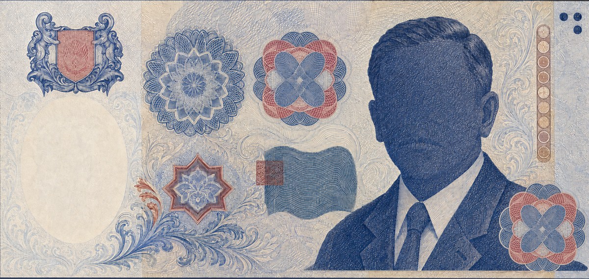 Illustration of a 50 SGD banknote (Singapore Dollar), featuring Yusof Ishak.