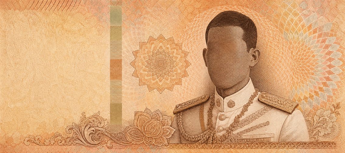 Illustration of a 1,000 THB banknote (Thai Baht), featuring King Maha Vajiralongkorn.