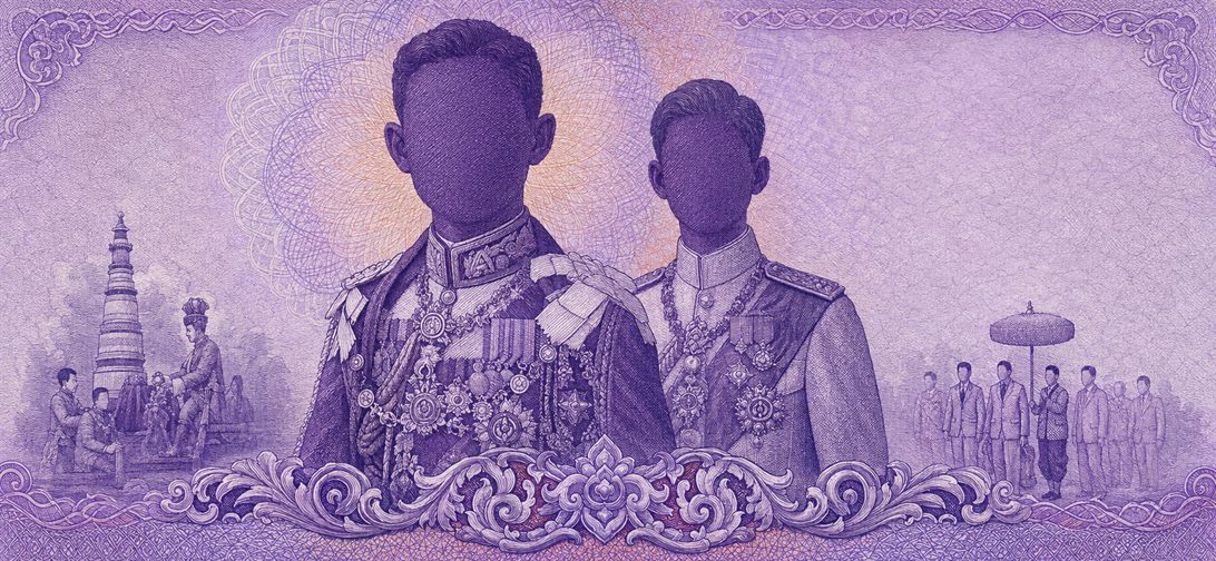 Illustration of a 500 THB banknote (Thai Baht), featuring Kings Rama VII & VIII.