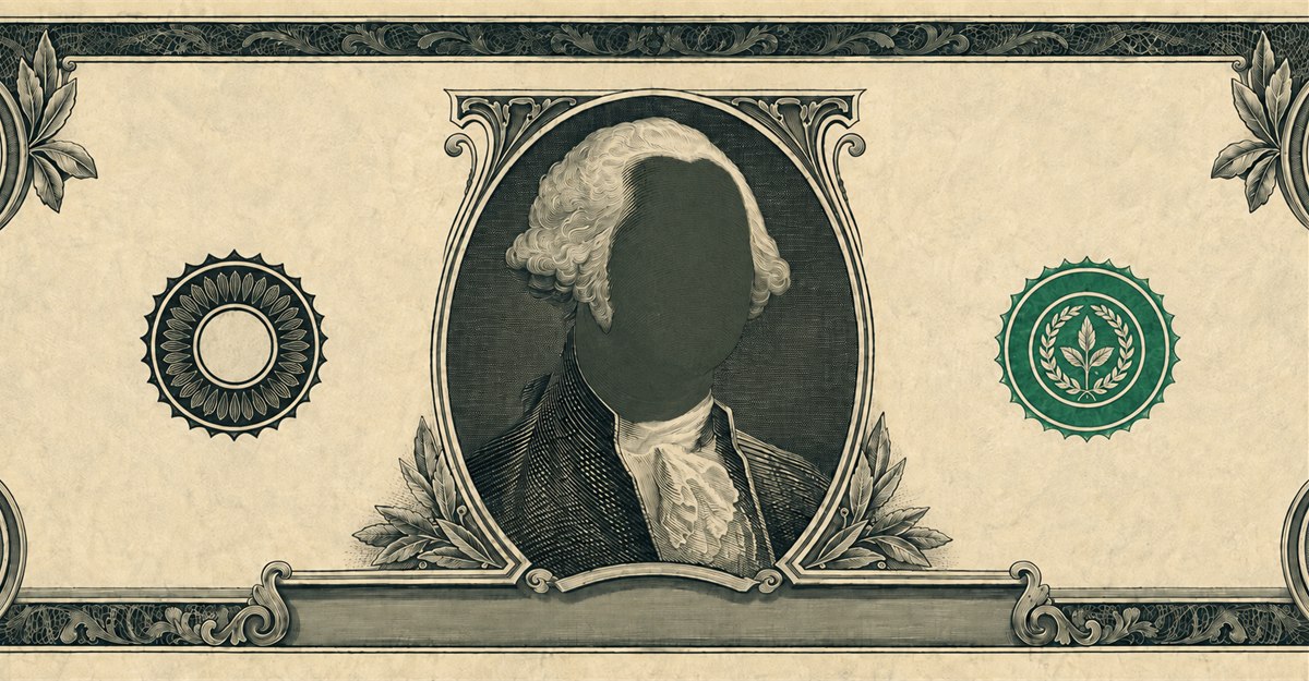 Illustration of a 1 USD banknote (US Dollar), featuring George Washington.