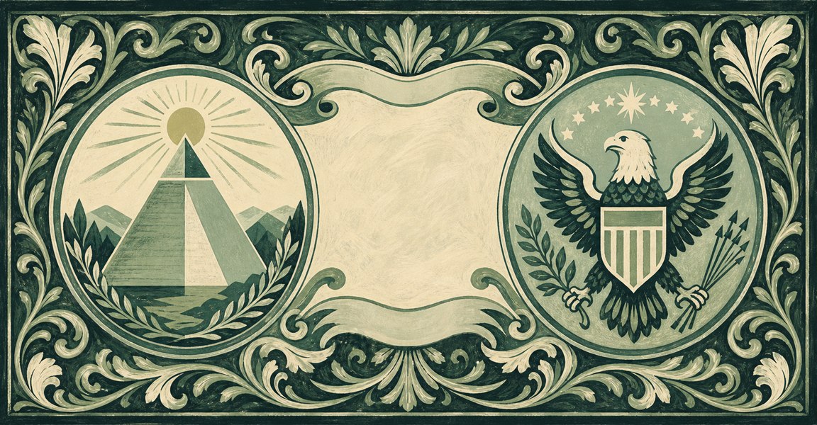 Illustration of a 1 USD banknote (US Dollar), featuring Great Seal.