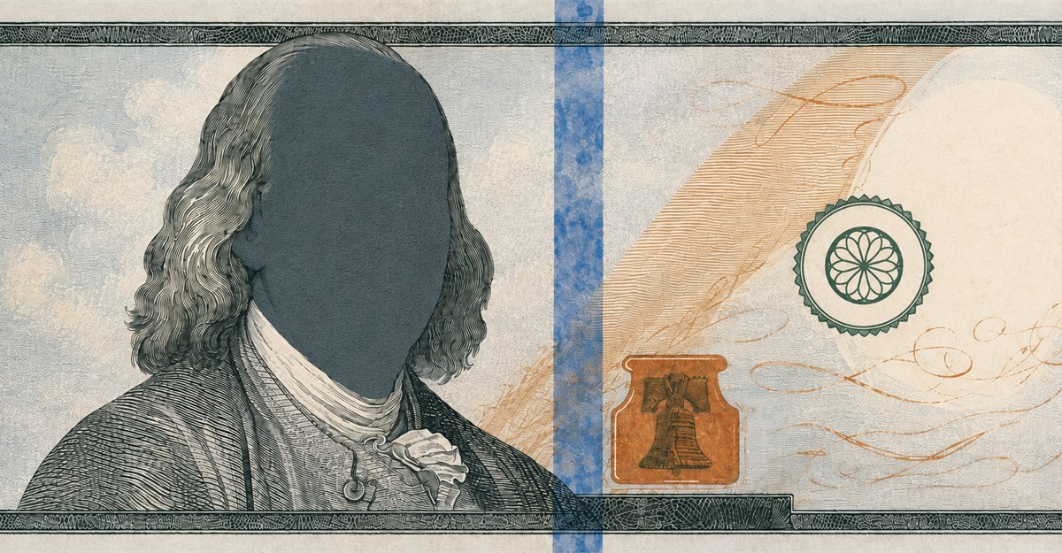 Illustration of a 100 USD banknote (US Dollar), featuring Benjamin Franklin.