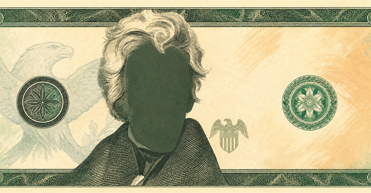 Illustration of a 20 USD banknote (US Dollar), featuring Andrew Jackson.