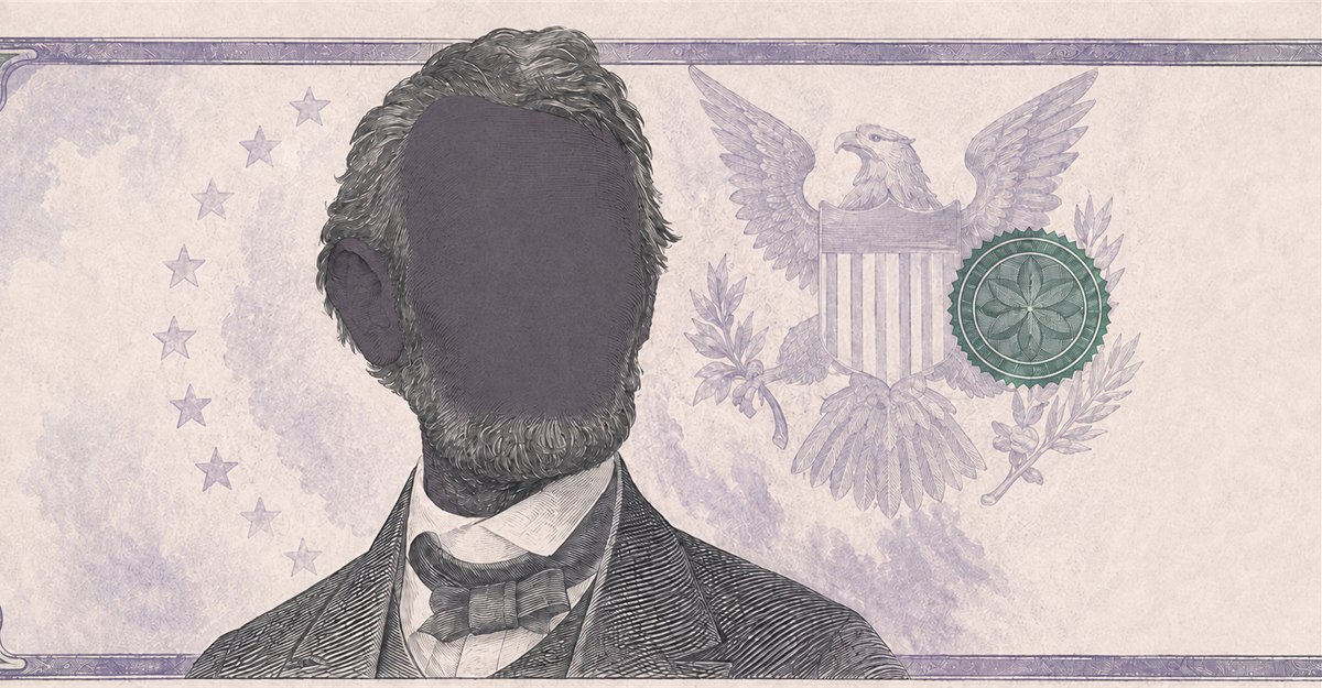 Illustration of a 5 USD banknote (US Dollar), featuring Abraham Lincoln.